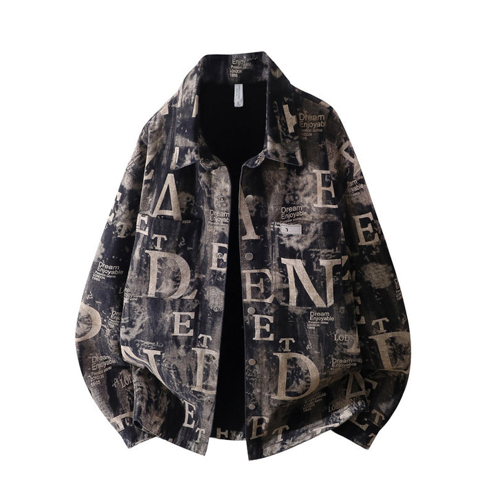 Herren Oversize-Jeansjacke im Used-Print mit Druckknopffront Drune