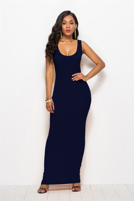 Damen Elegantes, figurbetontes Maxikleid mit tiefem Rundhalsausschnitt Drune