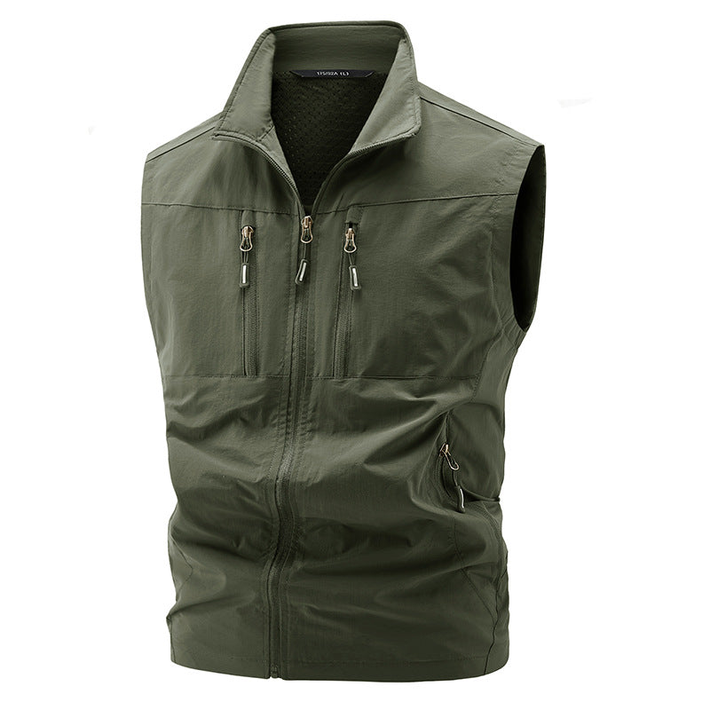 Herren nan multifunktionale technische Outdoor-Weste mit hohem Stehkragen, vier verdeckten Reißverschlusstaschen und atmungsaktivem Meshfutter Drune