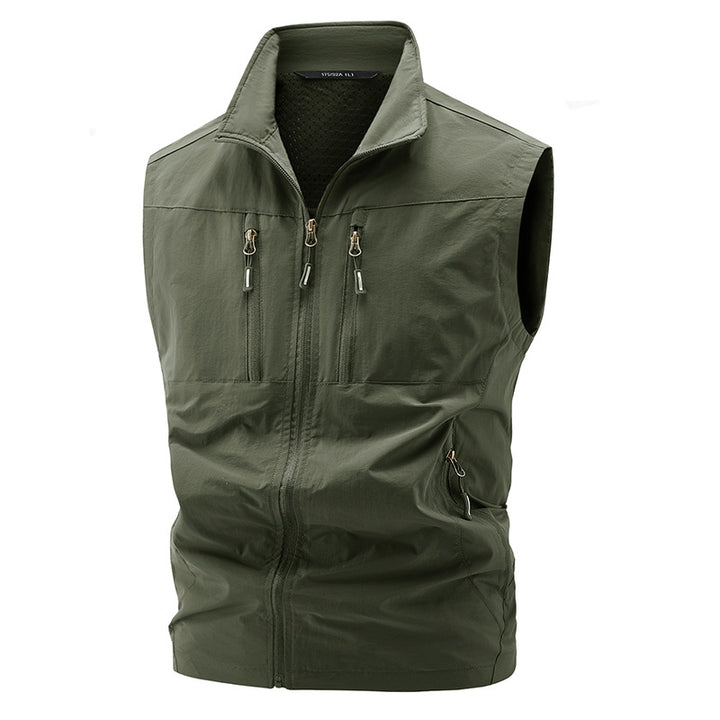 Herren nan multifunktionale technische Outdoor-Weste mit hohem Stehkragen, vier verdeckten Reißverschlusstaschen und atmungsaktivem Meshfutter Drune
