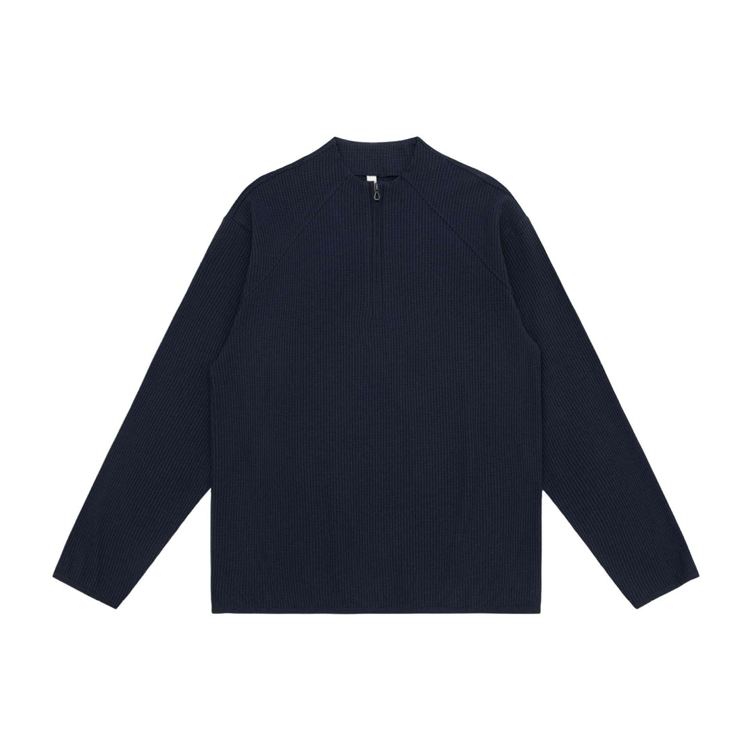 Unisex Waffelstruktur-Halbzip-Pullover mit kurzem Reißverschluss und kastiger Silhouette Drune