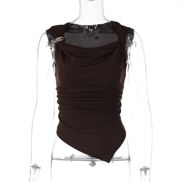 Damen elegantes drapiertes Top mit asymmetrischem Saum und dekorativem Detail Drune