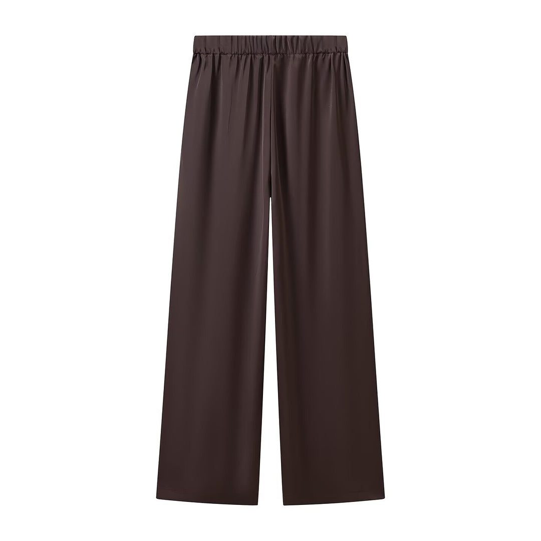Damen Weite Palazzo-Hose mit Elastikbund und fließender Satinoptik Drune