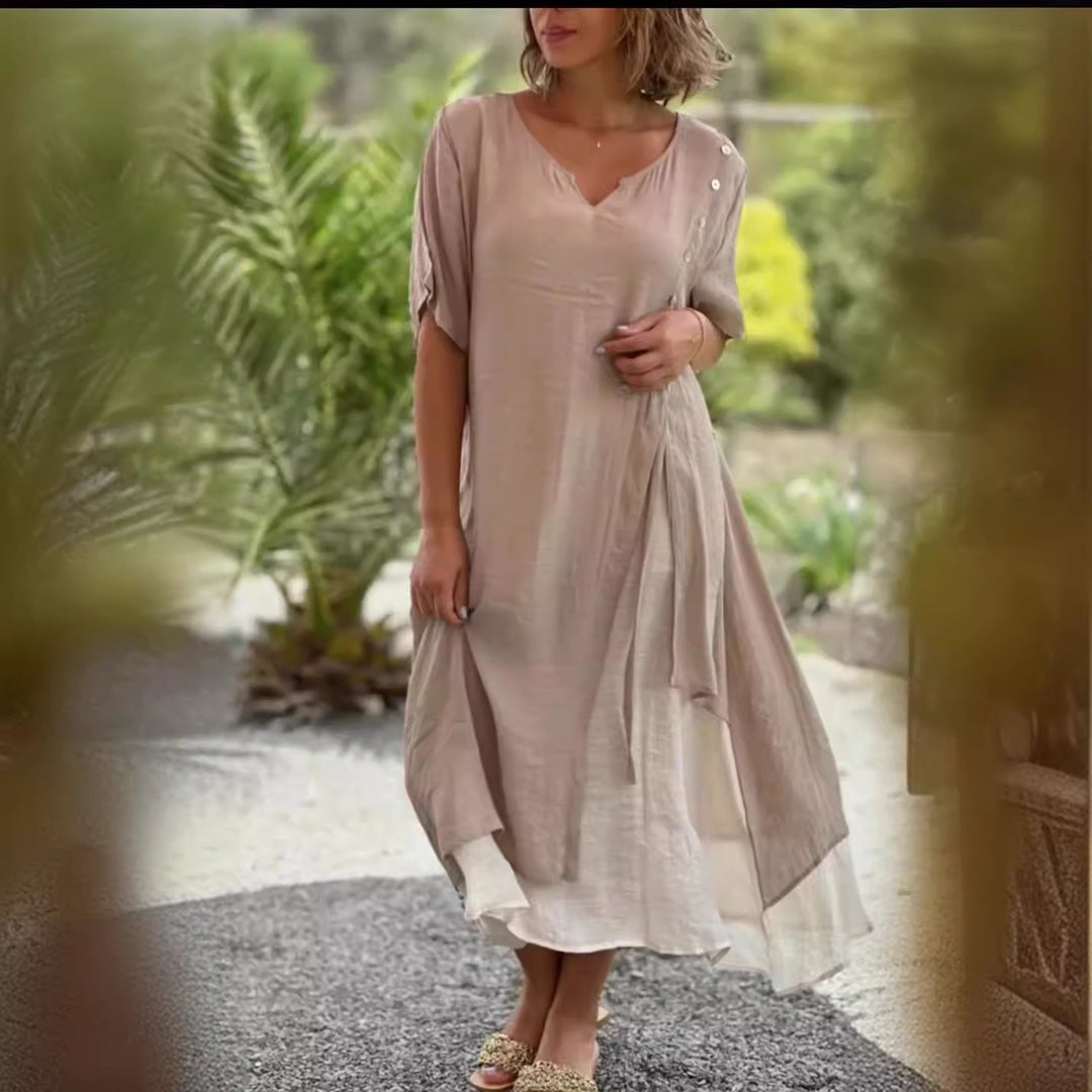 Damen Midi-Kleid mit seitlichem Schlitz und knöpfbarem Detail Drune