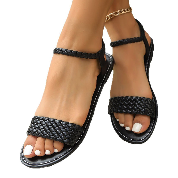 Damen geflochtene Freizeitsandalen mit verstellbarem Riemen und elastischer Sohle Drune