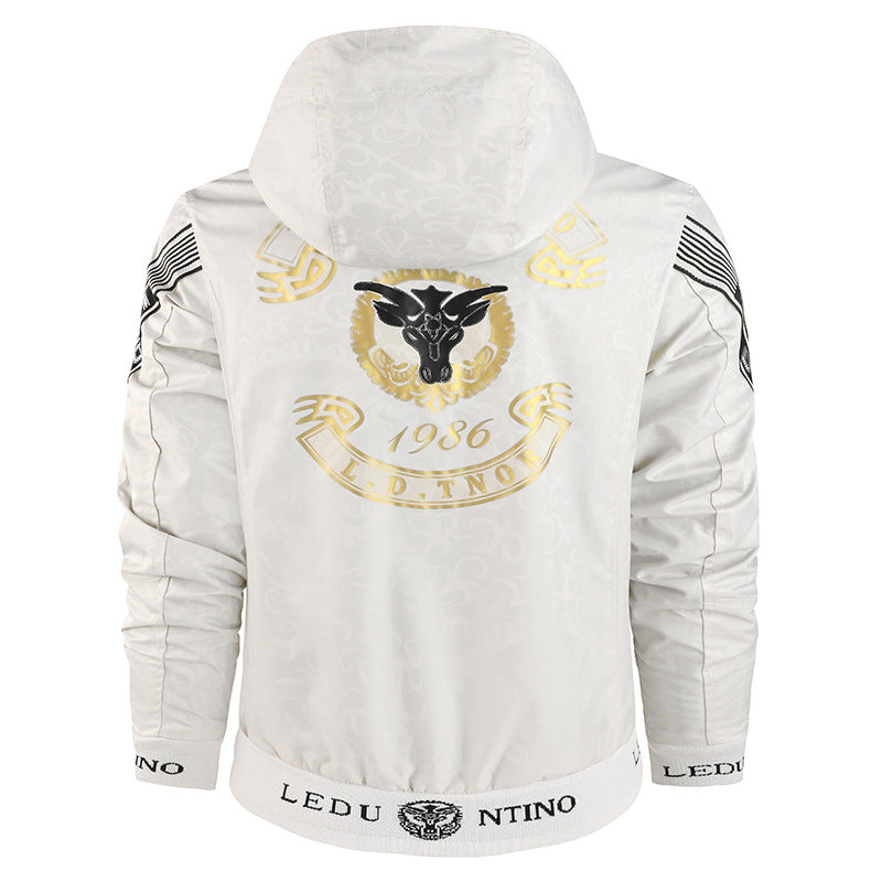 Herren nan leichte Kapuzenjacke mit gestreiftem Innenfutter, Logo-Ärmelprint und elastischem Saum Drune