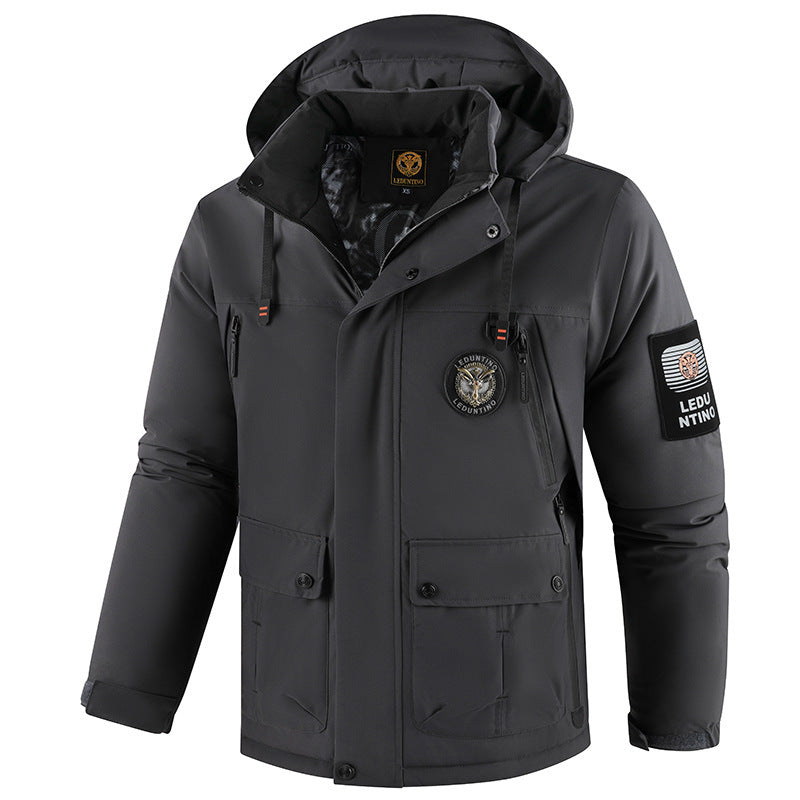 Herren nan urbaner Softshell-Parka mit abnehmbarer Kapuze, verdecktem Zweiwege-Reißverschluss und atmungsaktiver Thermofütterung Drune