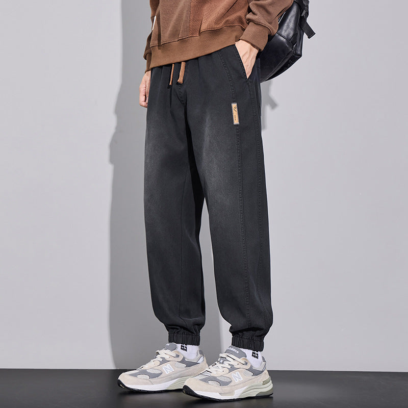 Herren Relaxed-Fit Jogginghose im Denim‑Look mit elastischem Bund, Tunnelzug und geripptem Beinabschluss Drune