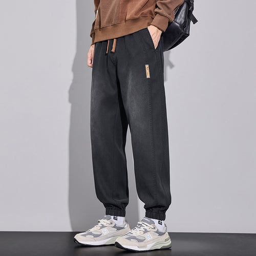 Herren Relaxed-Fit Jogginghose im Denim‑Look mit elastischem Bund, Tunnelzug und geripptem Beinabschluss Drune