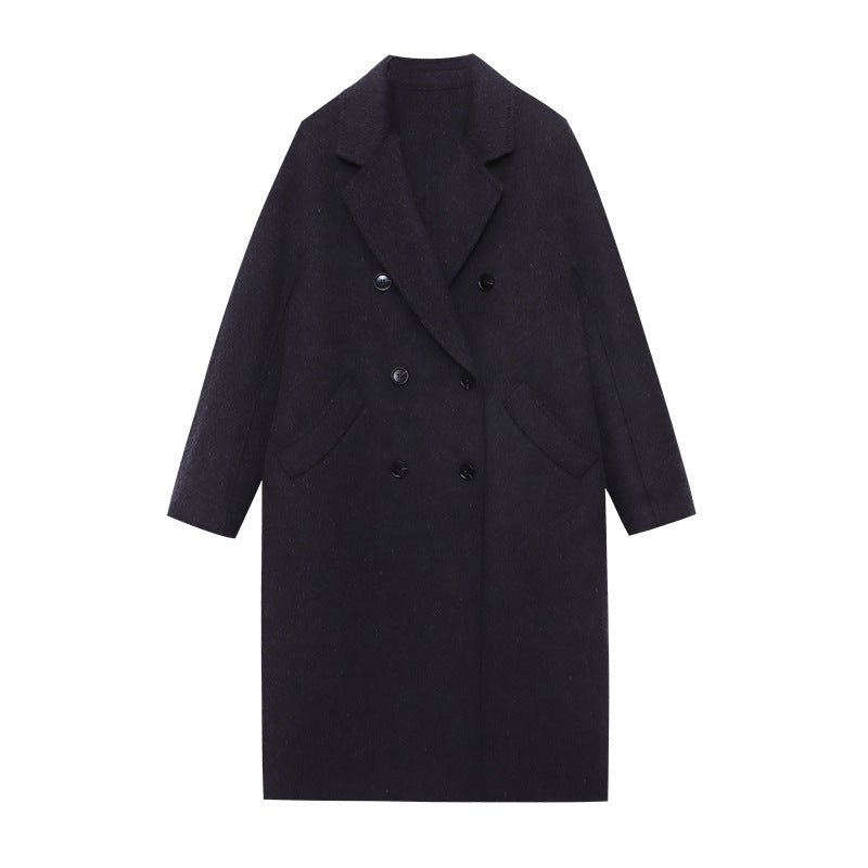 Damen eleganter Wollmantel mit doppelter Knopfleiste und geradem Schnitt Drune