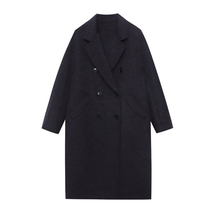Damen eleganter Wollmantel mit doppelter Knopfleiste und geradem Schnitt Drune