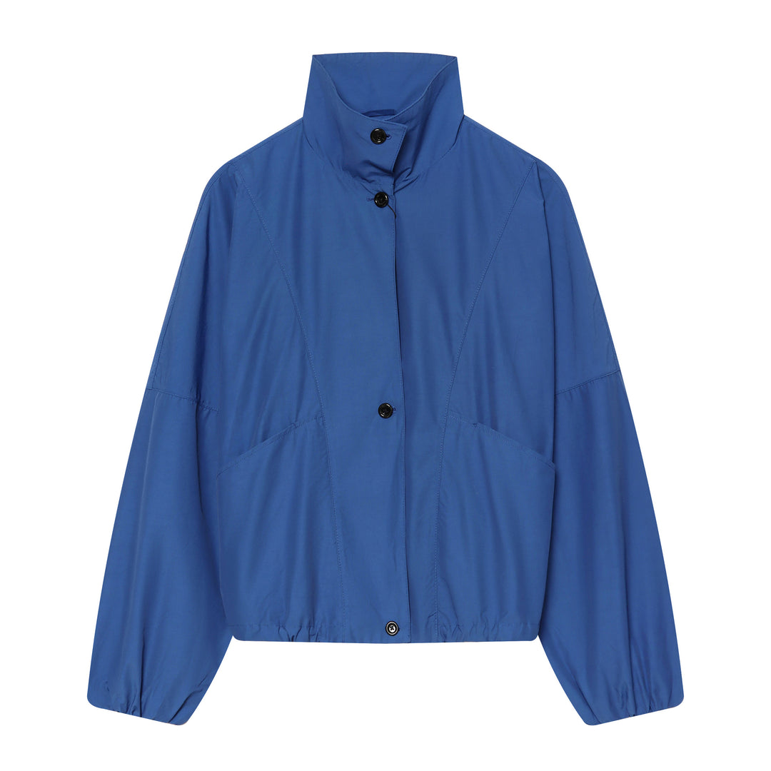 Damen Kurzjacke im Blousonstil mit hohem Stehkragen, Tunnelzugbund und Ballonärmeln Drune