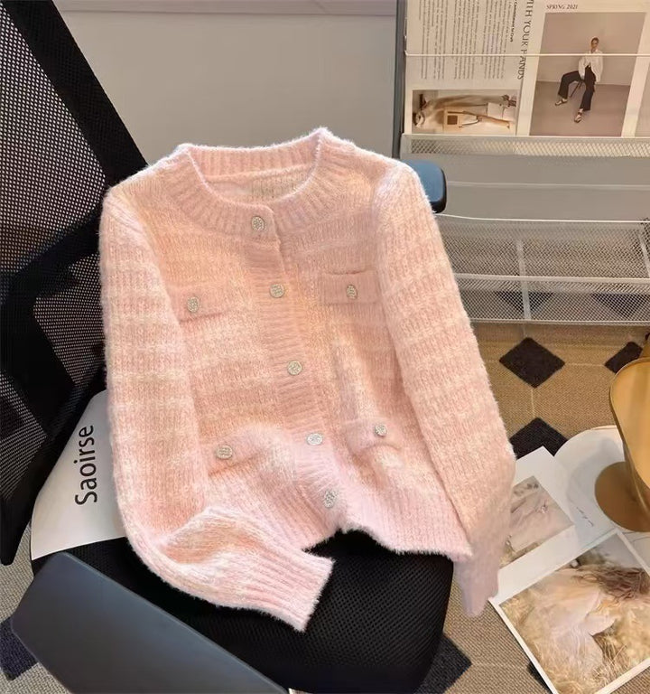 Damen weich strukturierte Strickjacke mit Knopfdetail und Taschen Drune