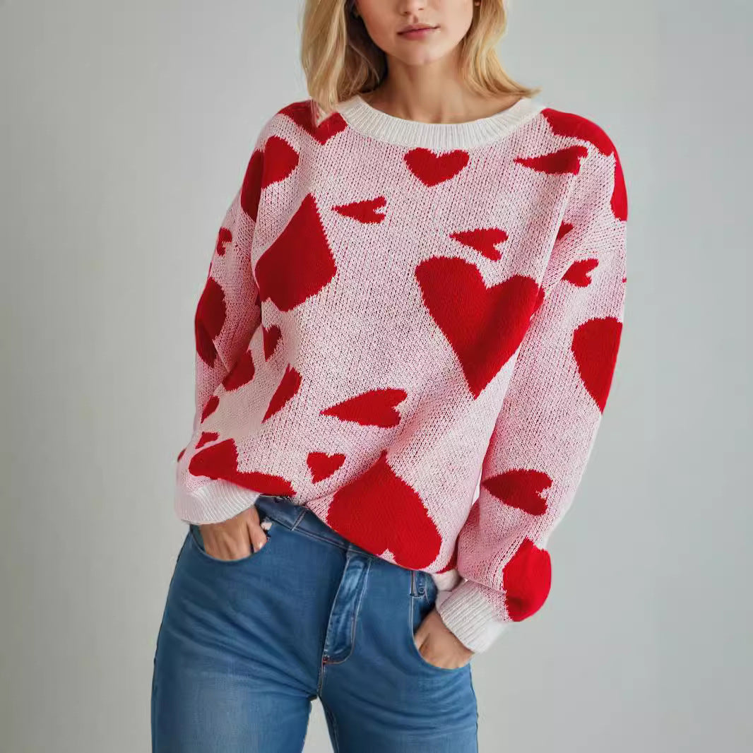Damen gemütlicher Pullover mit verspieltem Herzmotiv Drune