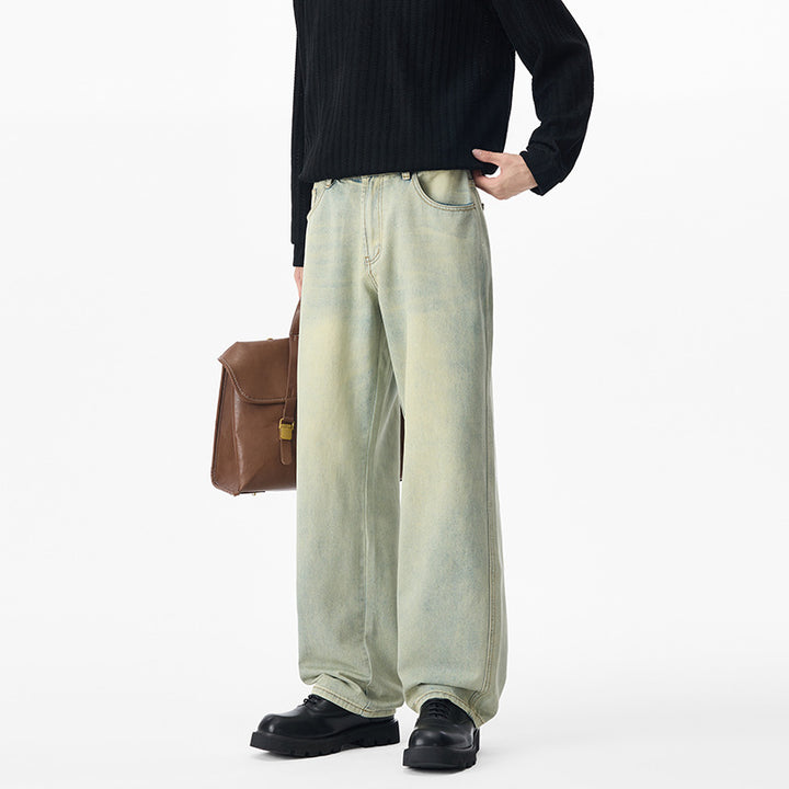 Herren Locker geschnittene Denim-Jeans mit weitem Bein und soften Vintage-Fade Drune