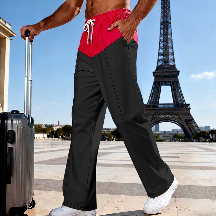 Herren Leichte Travel-Hose mit weitem Bein, kontrastierendem Tunnelzugbund und Bügelfalte Drune