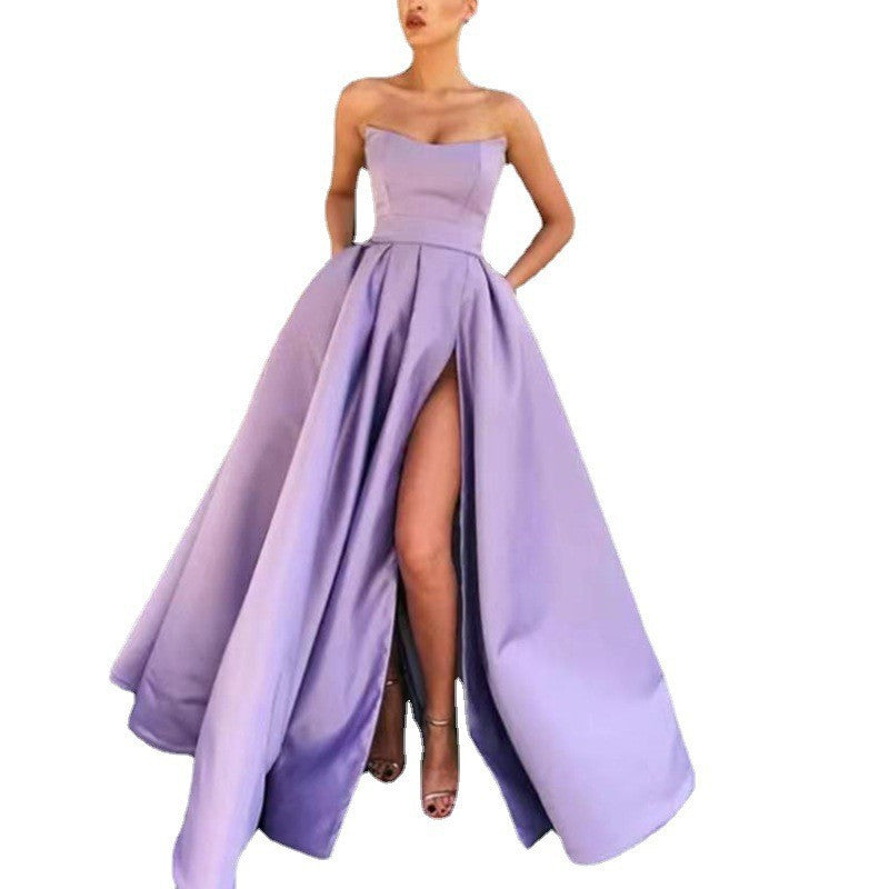 Damen Elegantes Abendkleid mit tiefem Schlitz und schwingendem Rock Drune
