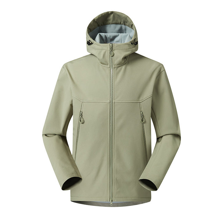 Herren Minimalistische Softshell-Hoodie mit atmungsaktiver Membran, verdeckten Reißverschlusstaschen und ergonomischem Schnitt Drune