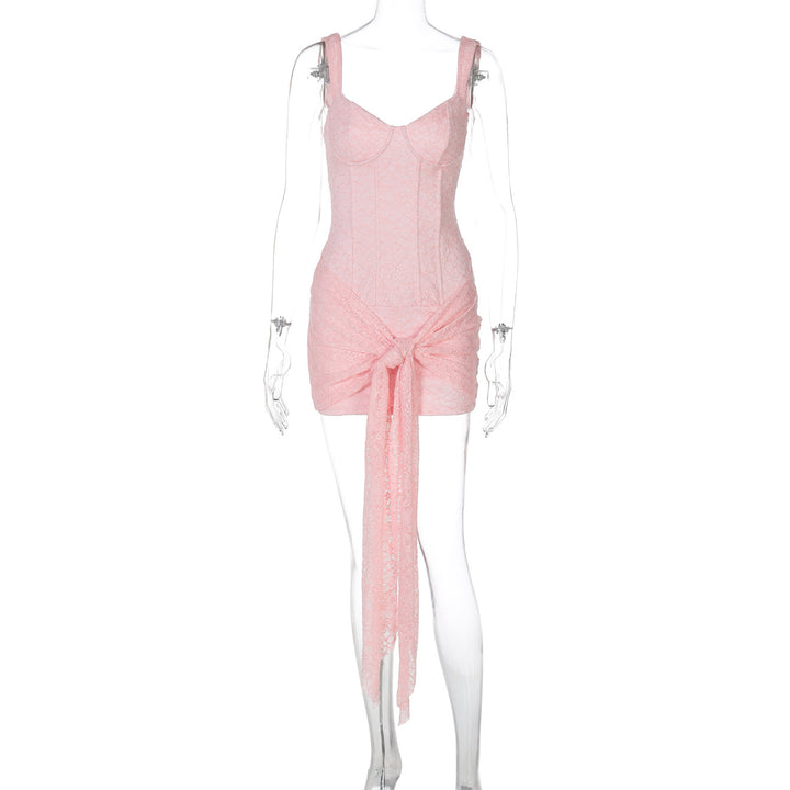 Damen Elegantes Kleid mit Spitzenverzierungen und Raffungsdetails Drune