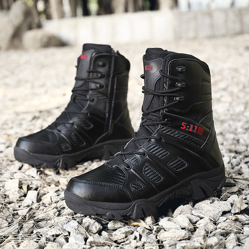 Herren Taktischer Einsatzstiefel mit knöchelhoher Stütze, rutschfester Profilsohle und wasserabweisendem Obermaterial Drune