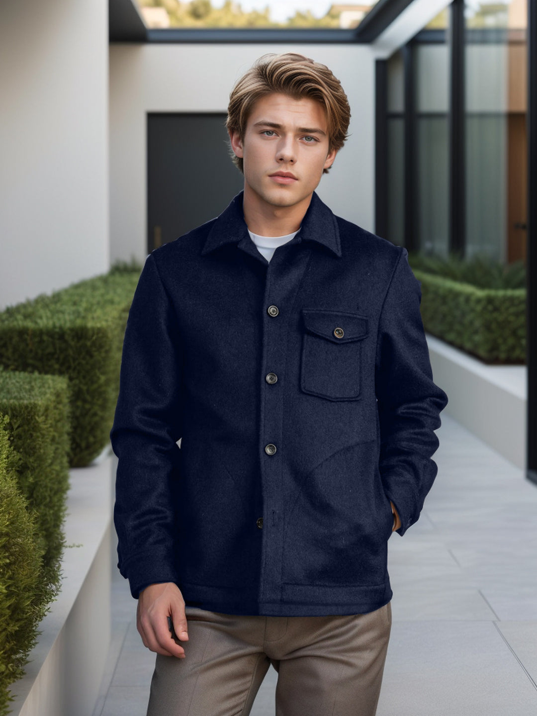 Herren Wollmix-Workerjacke mit Brusttasche und Hemdkragen Drune