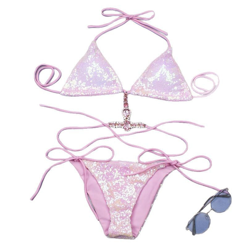 Drune | Damen Bikini mit glänzenden Pailletten und eleganten Schmuckdetails
