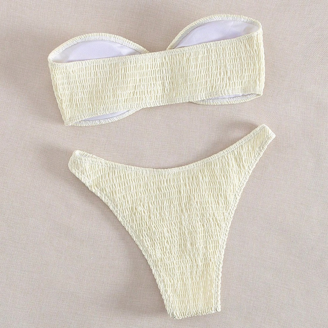 Damen Bandeau-Bikini mit Rüschendetails und modischem Schmuckakzent Drune