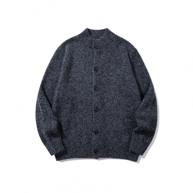 Unisex Boxy-Mohair‑Mix‑Cardigan mit halbhohem Kragen und durchgehender Knopfleiste Drune