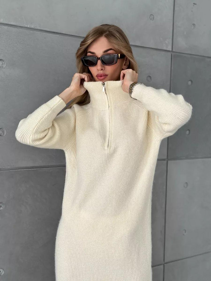 Damen Strickkleid mit Stehkragen und Reißverschluss Drune