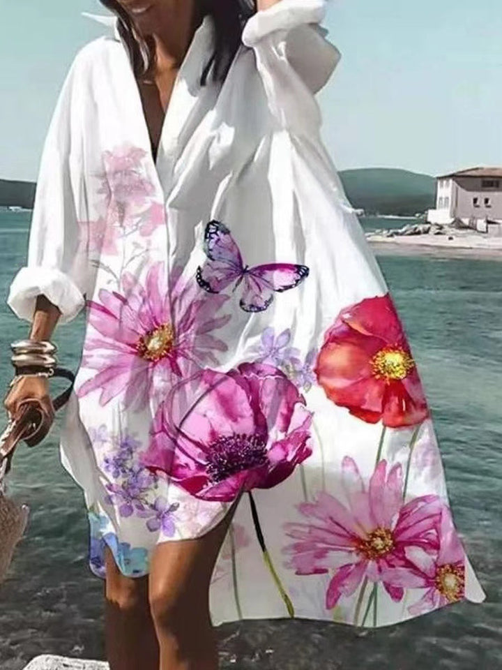 Damen nan luftiges Strandkleid Kaftan mit tropischem Blattprint und weitem Schnitt Drune