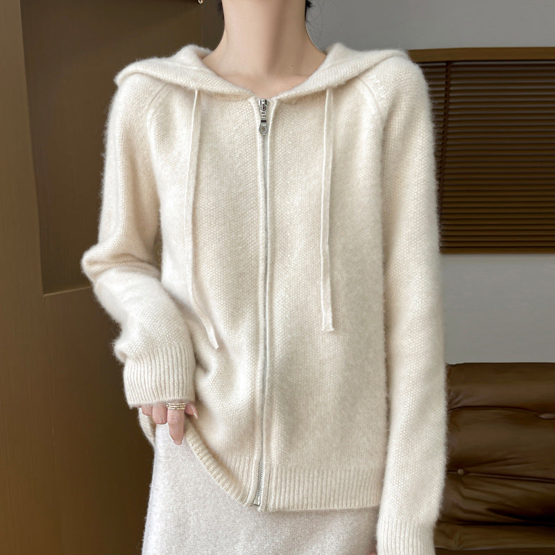 Damen Kuschelige Kapuzenjacke mit weichem Material und Reißverschluss Drune