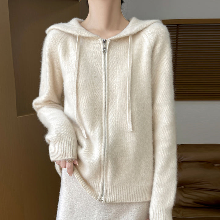 Damen Kuschelige Kapuzenjacke mit weichem Material und Reißverschluss Drune