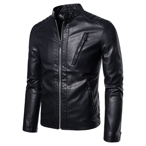 Herren Stilvolle Lederjacke mit Stehkragen Drune