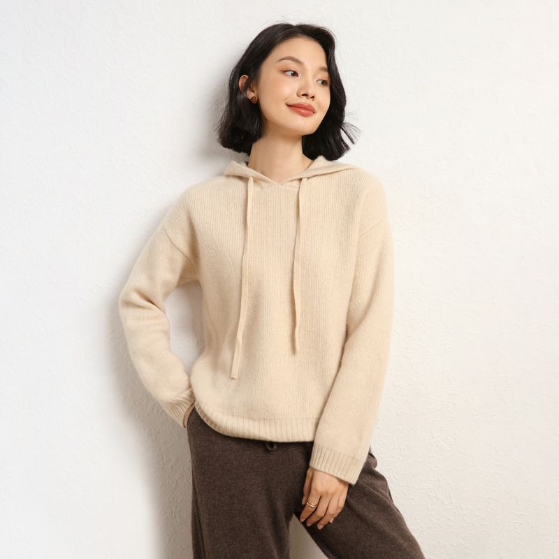 Damen lässiger Strickpullover mit Kapuze und fein strukturierter Oberfläche Drune