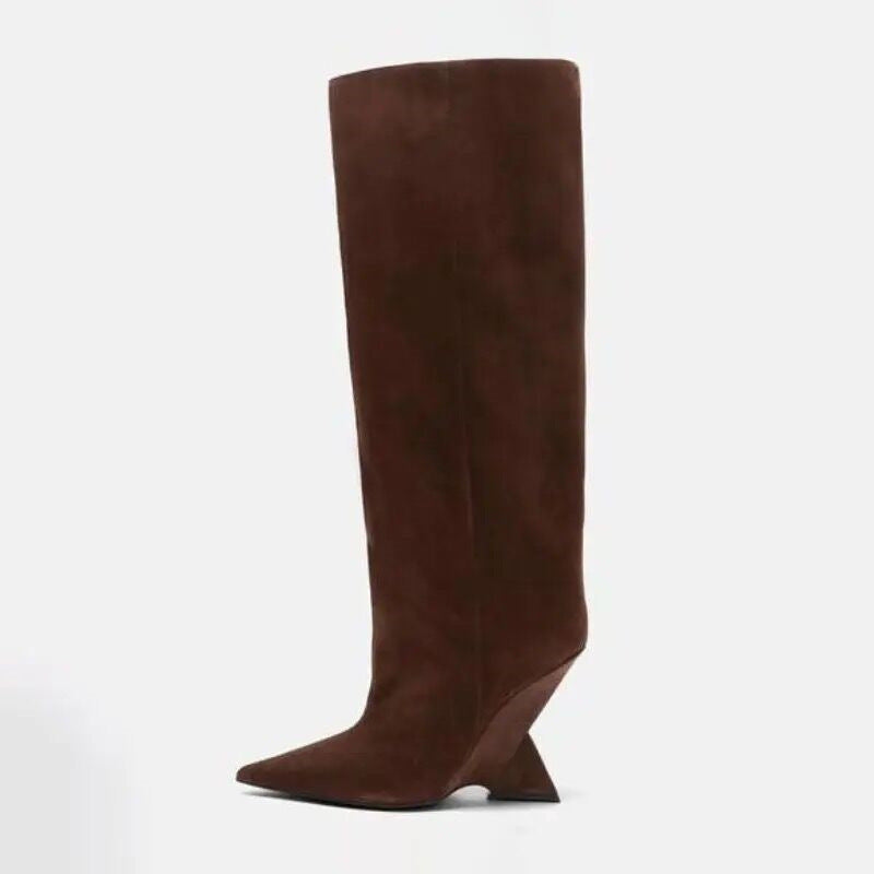 Damen kniehohe Stiletto-Stiefel mit skulpturellem Design Drune