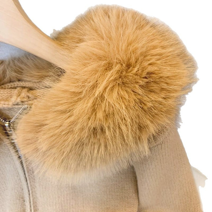 Damen Strickjacke mit abnehmbarem Kunstfellkragen Drune