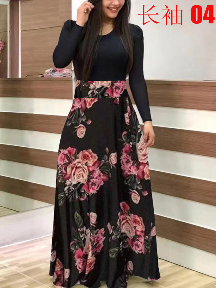 Damen Fließender Maxirock mit hoher Taille und großem Blumenprint Drune