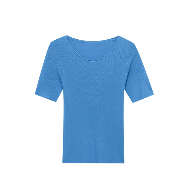 Damen figurbetontes Rippenshirt mit Rundhalsausschnitt Drune