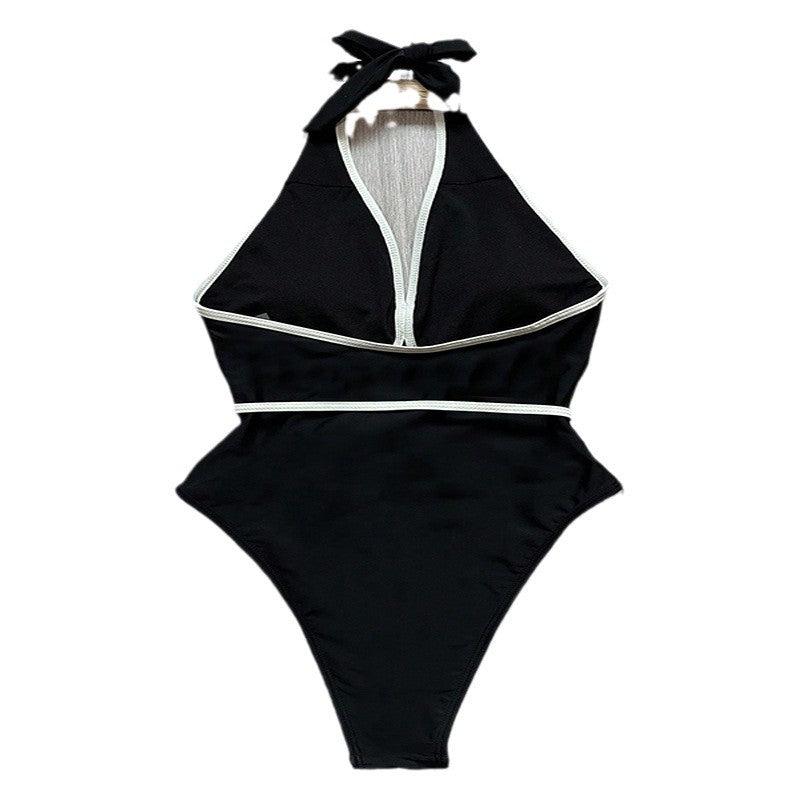 Damen Eleganter Hochgeschnittener Badeanzug mit floralen Akzenten Drune