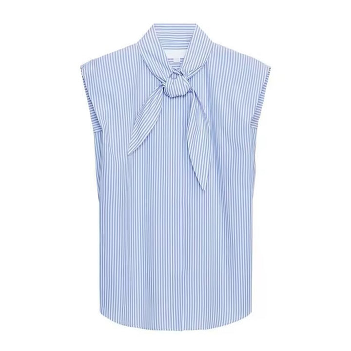 Damen Ärmellose Popeline-Bluse mit Schluppenkragen und Nadelstreifen Drune