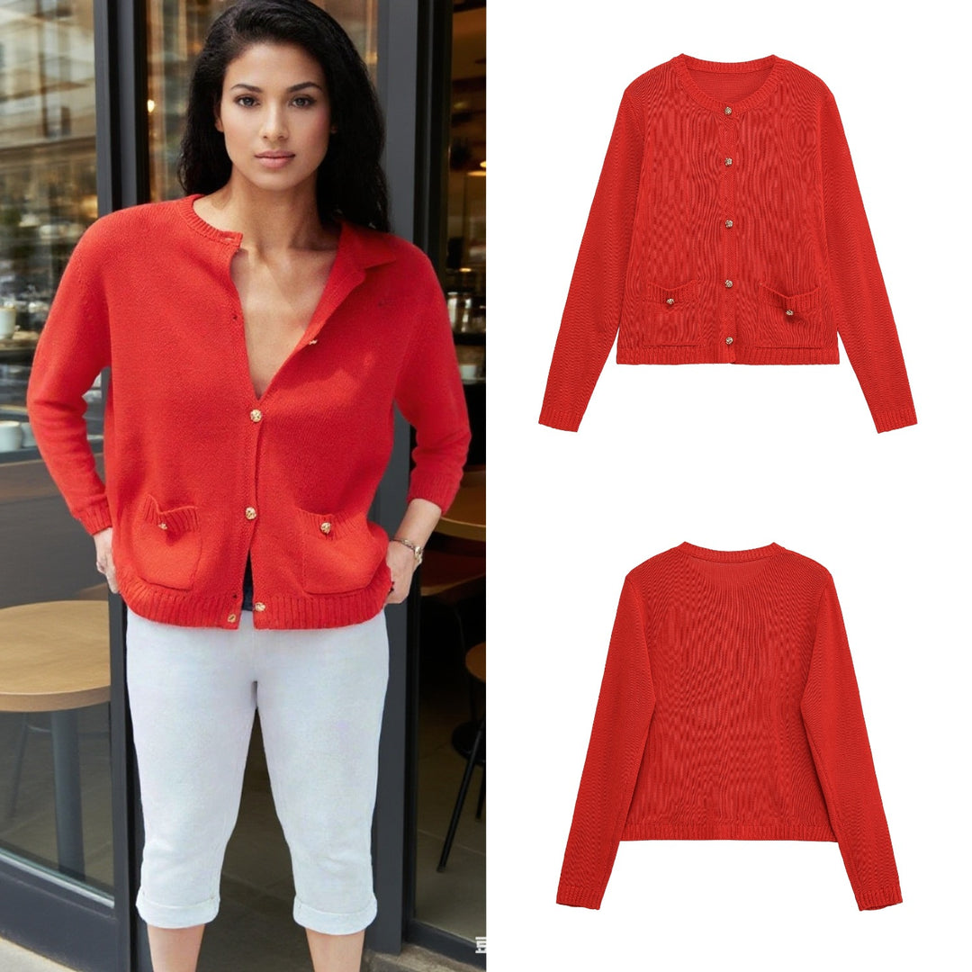 Damen elegante Strickjacke mit praktischen Taschen Drune
