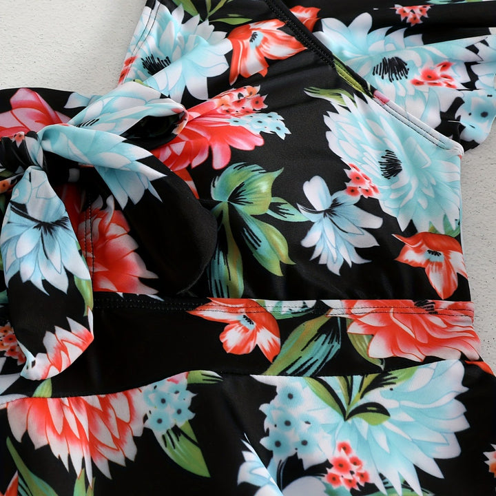Damen Einteiler Badeanzug mit Rüschendetails und floralem Design Drune