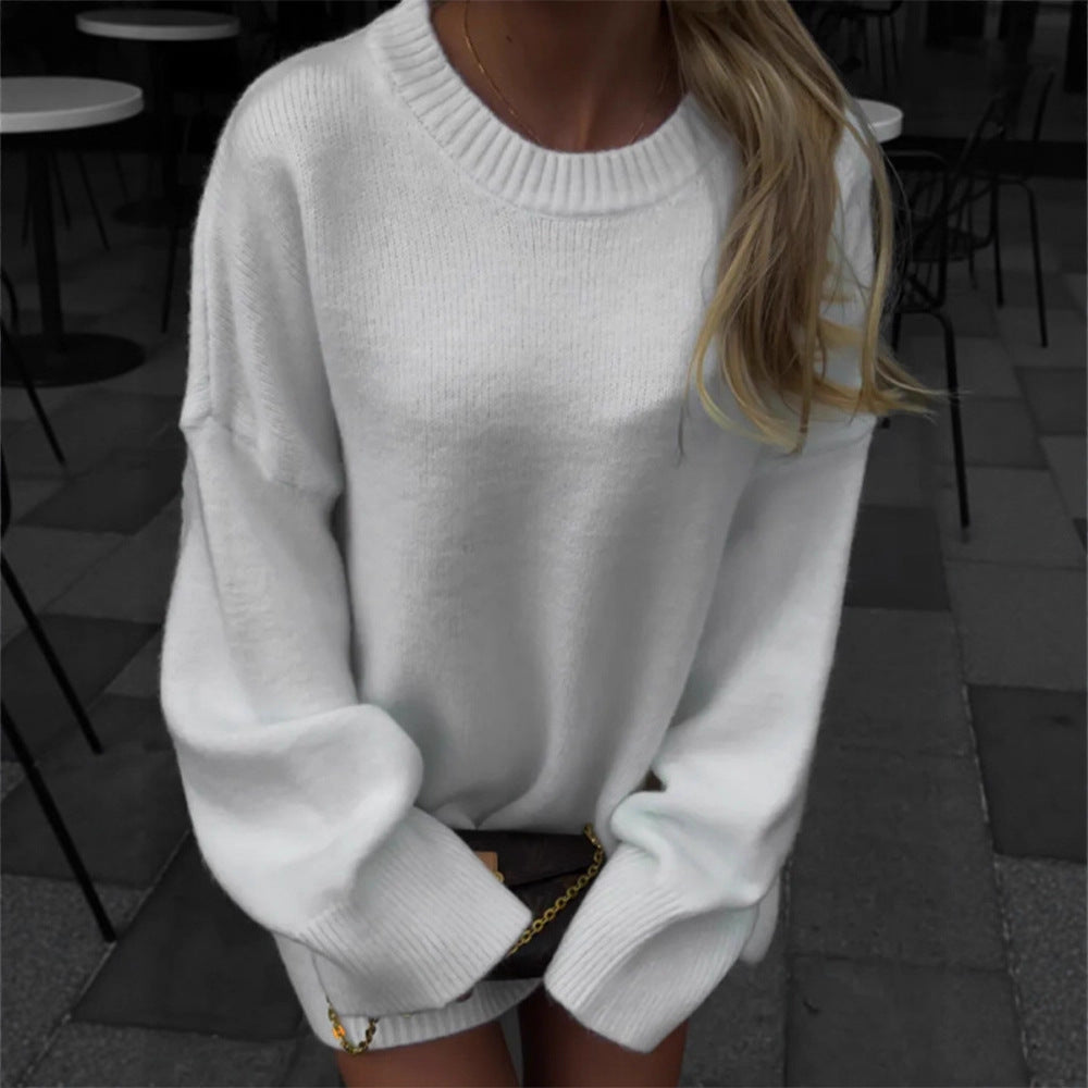 Damen Oversized Strickpullover mit weitem Schnitt und verlängertem Saum Drune