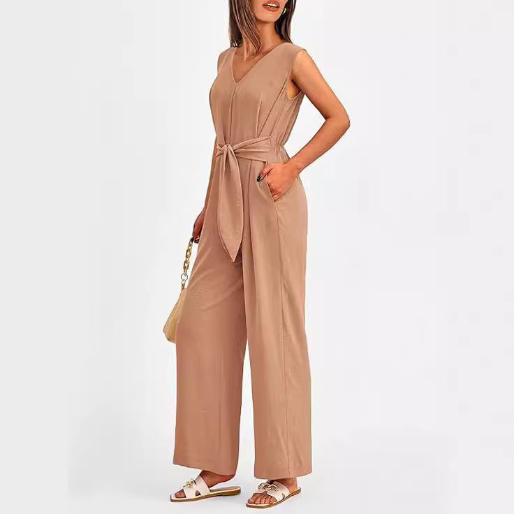 Damen eleganter Jumpsuit mit tailliertem Schnitt und weitem Bein Drune