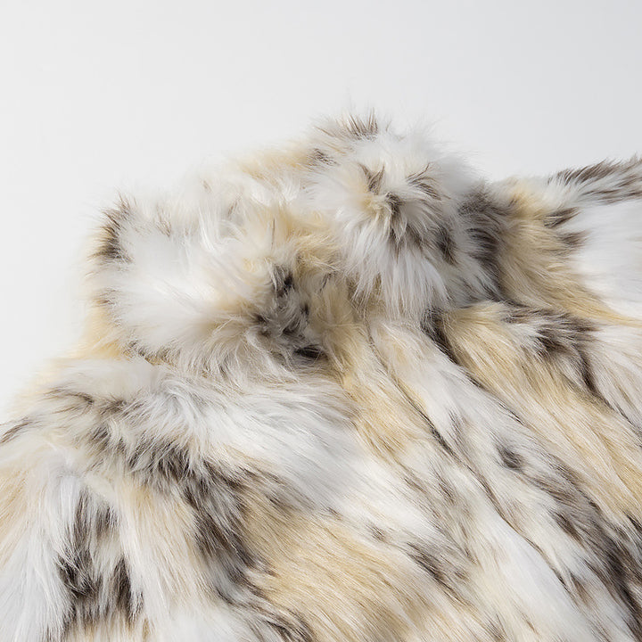 Damen Kurze Kunstfelljacke im Patchfell-Look mit hohem Stehkragen Drune