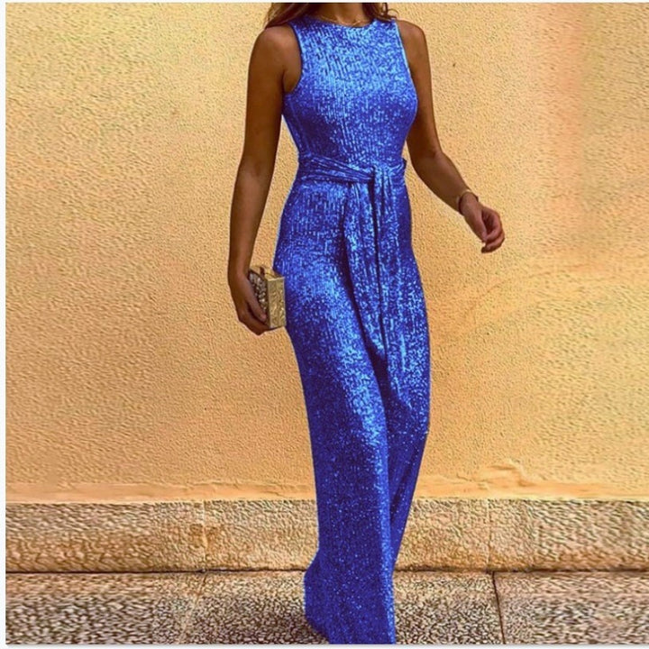 Damen Glamouröses Maxikleid mit glänzendem Paillettenbesatz und eleganter Taillenbindung Drune