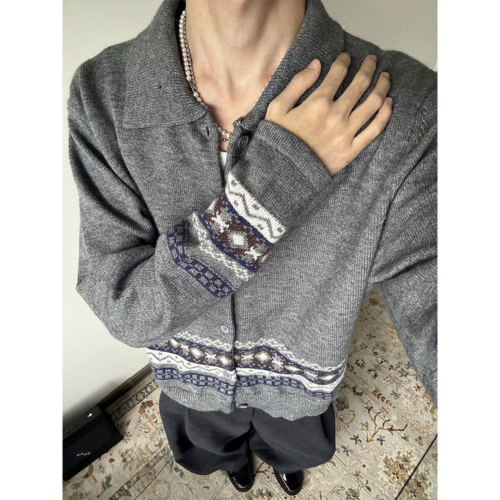 Herren Modische Strickjacke mit grafischem Musterdruck Drune