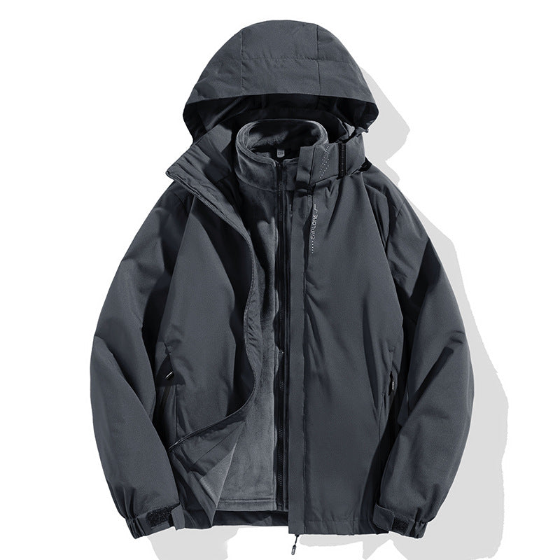 Herren zweiteilige Winterjacke mit abnehmbarer Fleece-Innenjacke wasserdicht winddicht Drune