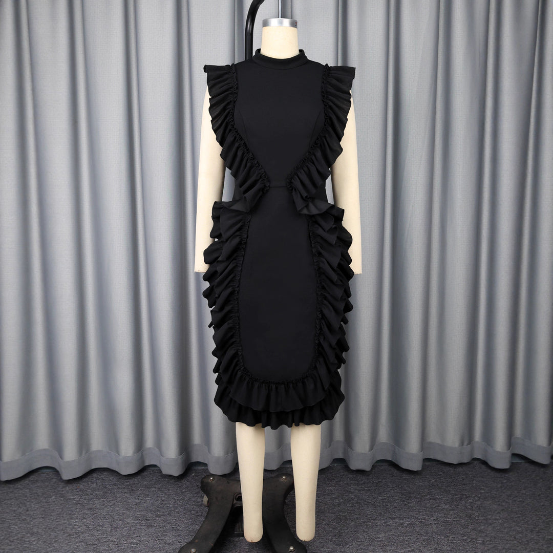 Damen figurbetontes Kleid mit Rüschendetails Drune