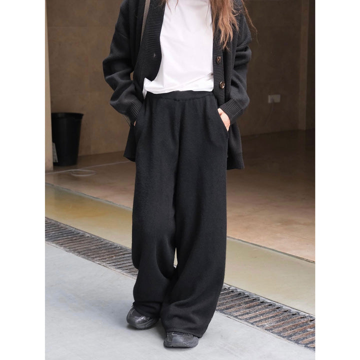 Damen Weite Strick‑Palazzohose im Lounge‑Look mit hohem Bund Drune